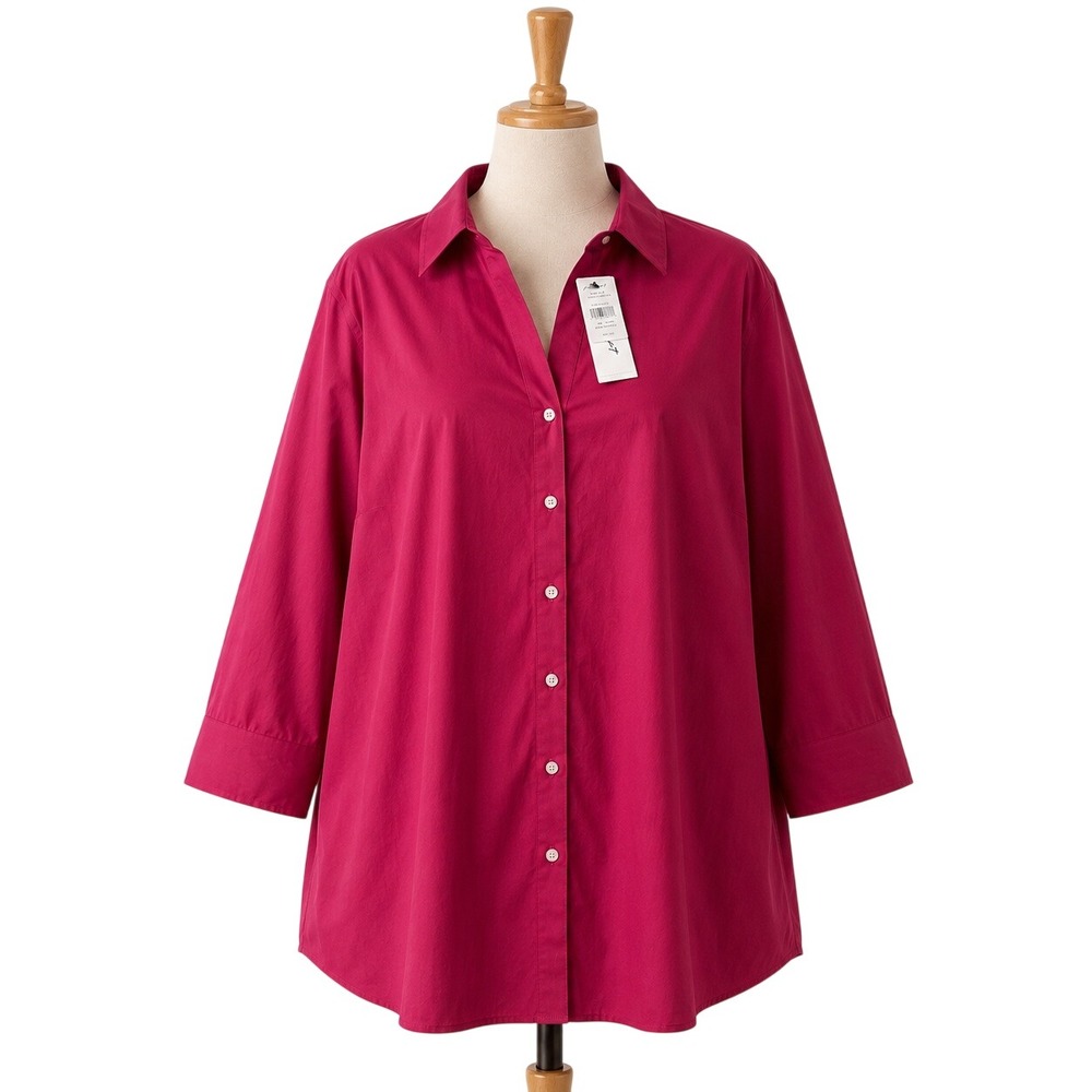 Foxcroft Mary Button Up Shirt Womens 24W Pink Rosato NWT 3/4 Sleeve Non-Iron